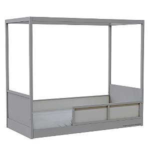 Cama Link Com Dossel - Com 1 Grade E Meia Em Palha Natural - Cinza