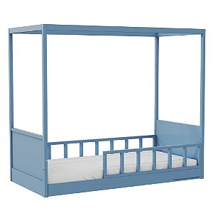 Cama Link Com Dossel - Com 1 Grade E Meia Palitada - Azul Sereno