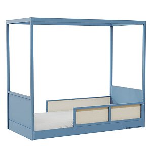 Cama Link Com Dossel - Com 2 Meias Grades Em Palha Natural - Azul Sereno