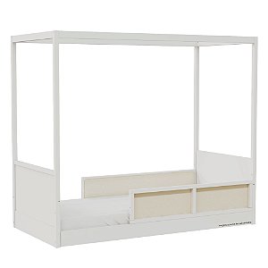 Cama Link Com Dossel - Com 2 Meias Grades Em Palha Natural - Branco