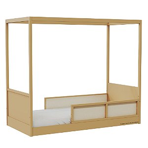 Cama Link Com Dossel - Com 2 Meias Grades Em Palha Natural - Capuccino