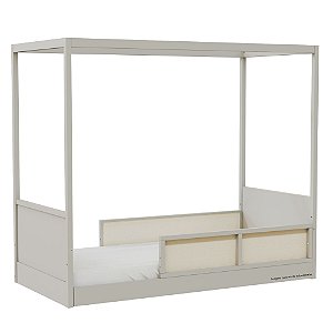 Cama Link Com Dossel - Com 2 Meias Grades Em Palha Natural - Cinza