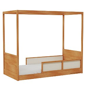 Cama Link Com Dossel - Com 2 Meias Grades Em Palha Natural - Madeira