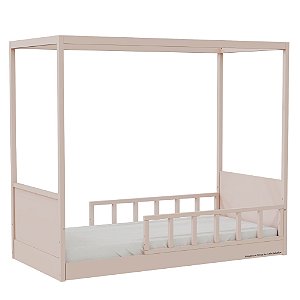 Cama Link Com Dossel - Com 2 Meias Grades Palitadas - Rosa Old