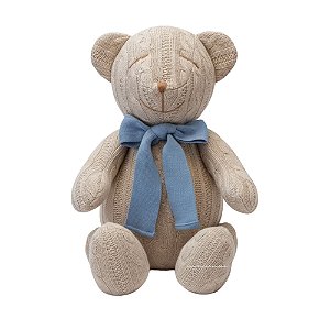 Urso Tricot - Tamanho M - Bege Nuvem / Azul Canto - Personalizado
