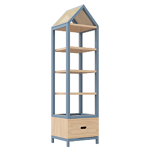 Estante Tupi 50 - Com Telhado - Carvalho / Azul Sereno