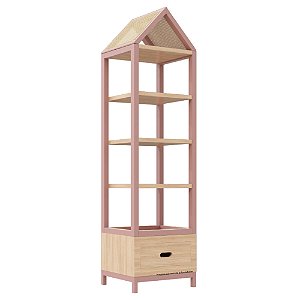 Estante Tupi 50 - Com Telhado - Carvalho / Rose