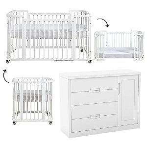 Conjunto - Berço Sleep 3 Em 1 + Cômoda Tutto - Branco / Branco Soft
