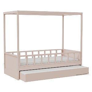 Cama Link Plus Palitada - Com Dossel - Completa - Rosa Old
