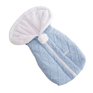 Saco De Dormir - Tricot Em Trama Losango - Com Pelúcia - Azul Andes