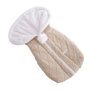 Saco De Dormir - Tricot Em Trama Losango - Com Pelúcia - Bege Sisal
