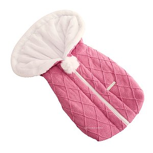 Saco De Dormir - Tricot Em Trama Losango - Com Pelúcia - Rosa Candy