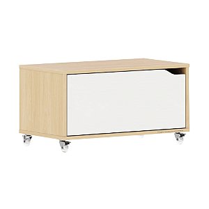 Baú Organizador Multifuncional Com Rodízios E Gaveta - Branco Com Carvalho Malva