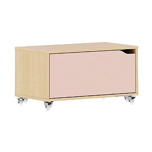 Baú Organizador Multifuncional Com Rodízios E Gaveta - Rosa / Carvalho Malva