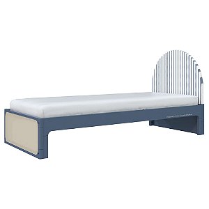 Cama Skandi Com Cabeceira Estofada - Sarja Listra Anis / Anis