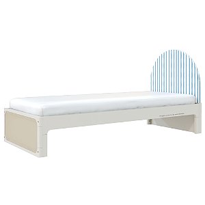 Cama Skandi Com Cabeceira Estofada - Sarja Listra Anis / Areia
