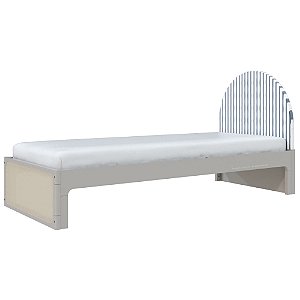 Cama Skandi Com Cabeceira Estofada - Sarja Listra Anis / Cinza