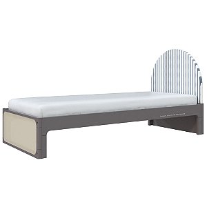 Cama Skandi Com Cabeceira Estofada - Sarja Listra Anis / Fendi