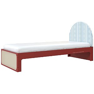 Cama Skandi Com Cabeceira Estofada - Sarja Listra Anis / Páprica