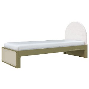 Cama Skandi Com Cabeceira Estofada - Boucle Creme / Cacto