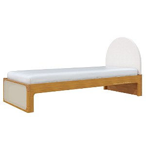 Cama Skandi Com Cabeceira Estofada - Boucle Creme / Madeira