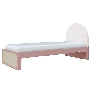 Cama Skandi Com Cabeceira Estofada - Boucle Creme / Rose