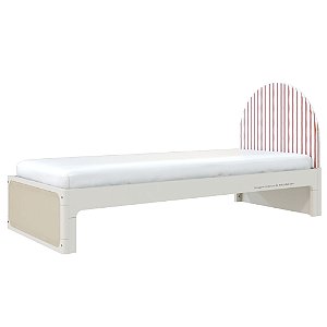 Cama Skandi Com Cabeceira Estofada - Sarja Listra Páprica / Areia