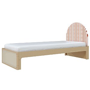 Cama Skandi Com Cabeceira Estofada - Sarja Listra Páprica / Capuccino