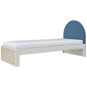 Cama Skandi Com Cabeceira Estofada - Sarja Azul / Areia