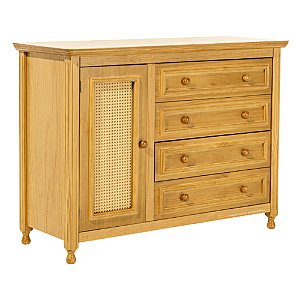 Cômoda Feliz - 4 Gavetas E 1 Porta Com Tela Trançada - Mel