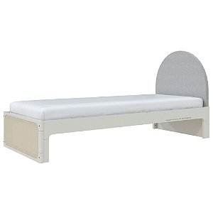 Cama Skandi Com Cabeceira Estofada - Sarja Cinza / Areia