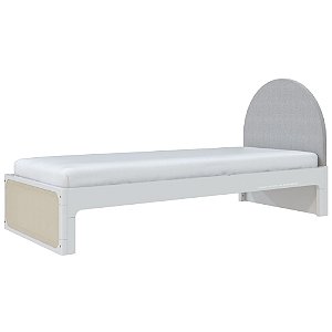 Cama Skandi Com Cabeceira Estofada - Sarja Cinza / Branco