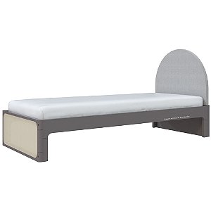 Cama Skandi Com Cabeceira Estofada - Sarja Cinza / Fendi