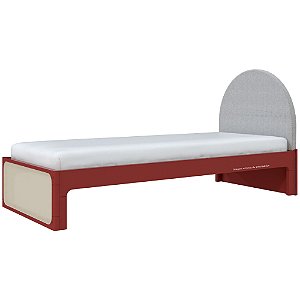 Cama Skandi Com Cabeceira Estofada - Sarja Cinza / Páprica