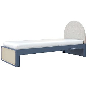 Cama Skandi Com Cabeceira Estofada - Sarja Rústico / Anis