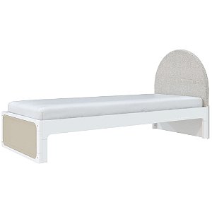 Cama Skandi Com Cabeceira Estofada - Sarja Rústico / Branco