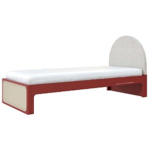 Cama Skandi Com Cabeceira Estofada - Sarja Rústico / Páprica