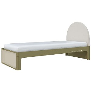 Cama Skandi Com Cabeceira Estofada - Veludo Bege / Cacto