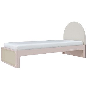 Cama Skandi Com Cabeceira Estofada - Veludo Bege / Rosa Old
