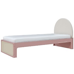 Cama Skandi Com Cabeceira Estofada - Veludo Bege / Rose