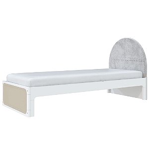 Cama Skandi Com Cabeceira Estofada - Veludo Cinza / Branco