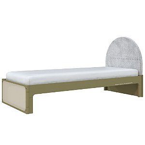 Cama Skandi Com Cabeceira Estofada - Veludo Cinza / Cacto