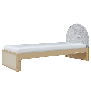 Cama Skandi Com Cabeceira Estofada - Veludo Cinza / Capuccino
