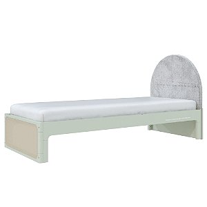 Cama Skandi Com Cabeceira Estofada - Veludo Cinza / Verde Old