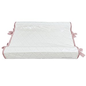 Trocador Anatômico - Tricot Branco / Trama Losango - Com Bordinhas E Laço Em Rose Tan