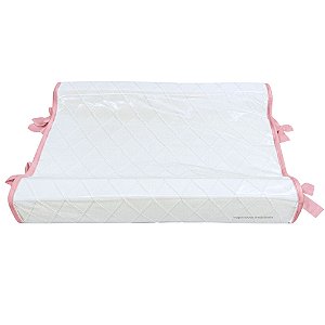 Trocador Anatômico - Tricot Branco / Trama Losango - Com Bordinhas E Laço Em M.Rosa