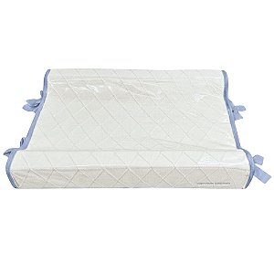 Trocador Anatômico - Tricot Branco / Trama Losango - Com Bordinhas E Laço Em Azul Andes