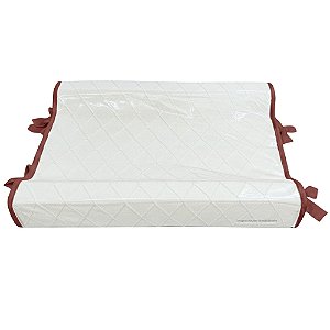 Trocador Anatômico - Tricot Branco / Trama Losango - Com Bordinhas E Laço Em Marrom Raiz