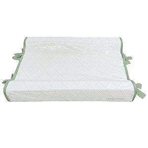 Trocador Anatômico - Tricot Branco / Trama Losango - Com Bordinhas E Laço Em Verde Limonada