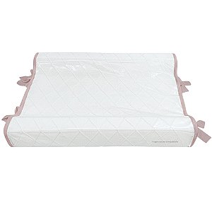Trocador Anatômico - Tricot Branco / Trama Losango - Com Bordinhas E Laço Em Rosa Una